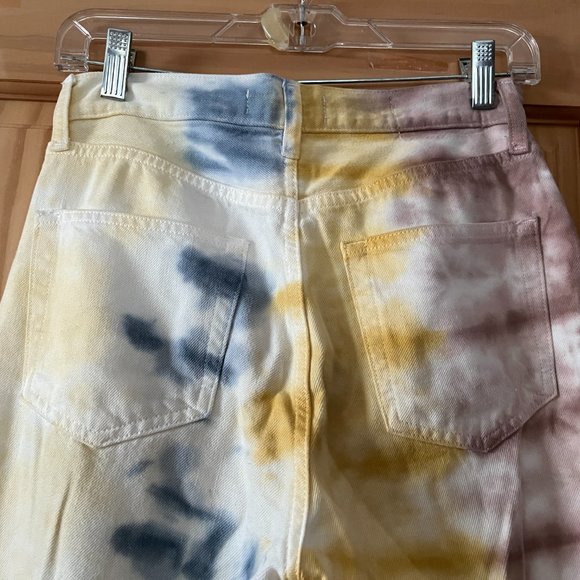 Etica White & Botanical Tie Die High Rise Straight Jeans 25 - Picture 5 of 13